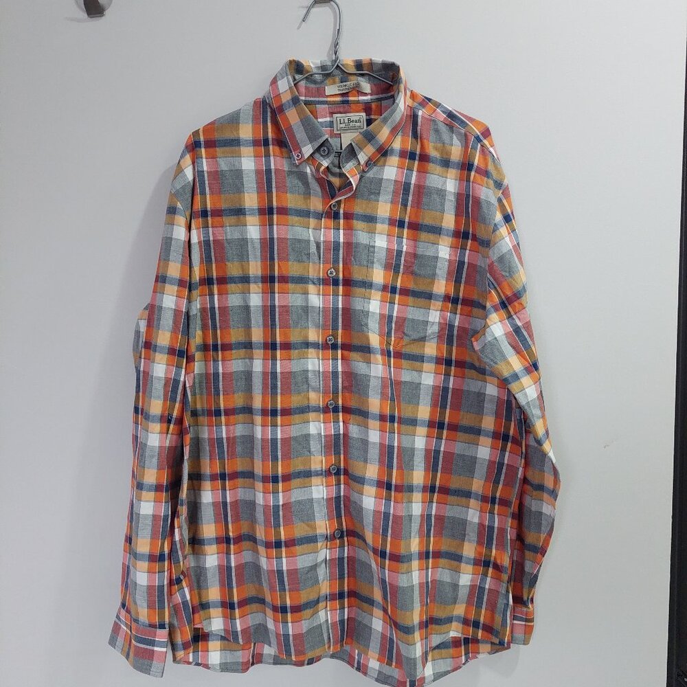 L.L.Bean Men's L Wrinkle-Free Plaid Button-Down Shirt 100% Cotton Summer Spring